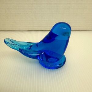 Vintage Art Glass Blue Bird of Happiness Leo Ward 1995 Terra Studios Figurine